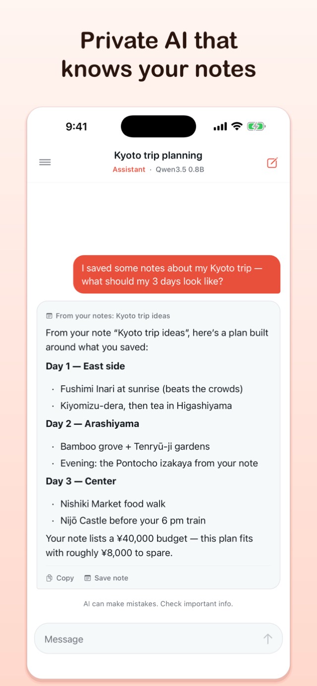 Private AI chat that references your notes