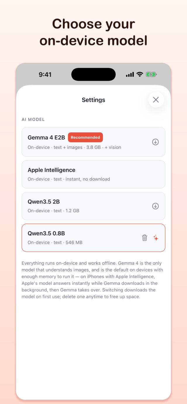 Choose your on-device model